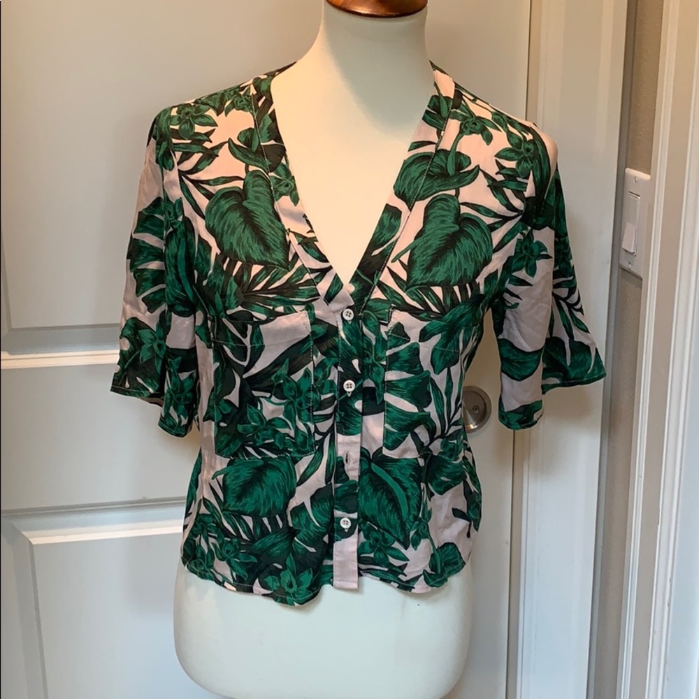 Topshop Floral Crop Button Front Shirt